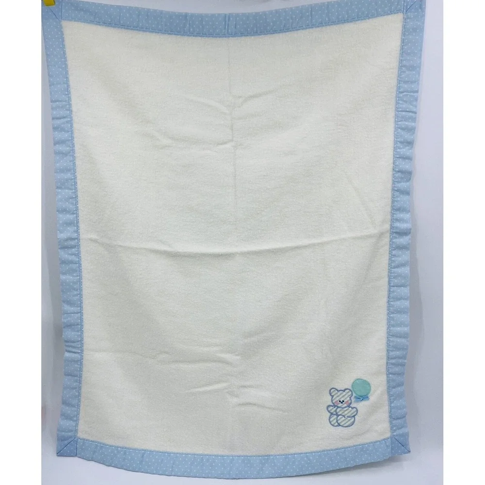 Cuddle Time Vintage Baby Blanket Bear Polka Dot Trim USA Made 44